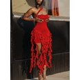 thumbnail image 6 of Red Women Halter Neck Ruffled Bodycon Midi Dress With High Slit For Party Cocktail Evening, 6 of 8