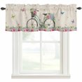 thumbnail image 4 of Kitchen Valances for Window, Vintage Bike on Linen Light Filtering Rod Pocket Valance Curtain, Spring Jugal Leaves Roses Short Curtains Window Topper for Bedroom Bathroom Living Room 54x18in, 4 of 9