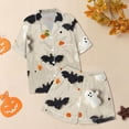 thumbnail image 5 of LIOJIN Halloween Pajamas Women,Women's Graphic Printed Satin Short Sleeve Button Pajama Set, 5 of 6