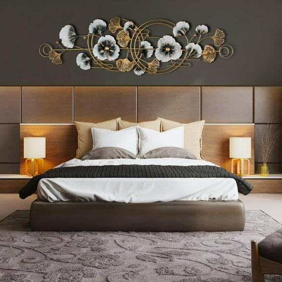 Metal Wall Art for Bedroom | Ginkgo Leaf Metal Wall Art Decor | 64.5in Wall Art Sculptures, Iron Art Home Decoration for Dining Room, Cafes, Living Room