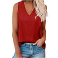 thumbnail image 2 of Meichang Womens Sleeveless V Neck Tank Tops Summer Loose Fit Comfy Shirts Basic Solid Color Tops Lightweight Going Out Pullover Blouses, Red M, 2 of 8