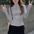 thumbnail image 7 of Wutalume Women's Slim Fit Stand Collar Nylon Sun Jacket Long Sleeve Lightweight Cardigan for Yoga Fitness Running Outdoor Sports,Gray L, 7 of 7