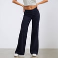 thumbnail image 4 of felwors Fold Over Yoga Pants for Women Low Rise Straight Leg Sweatpants Y2k Solid Color Stretchy Loose Gym Lounge Leggings（Navy， XL）, 4 of 6
