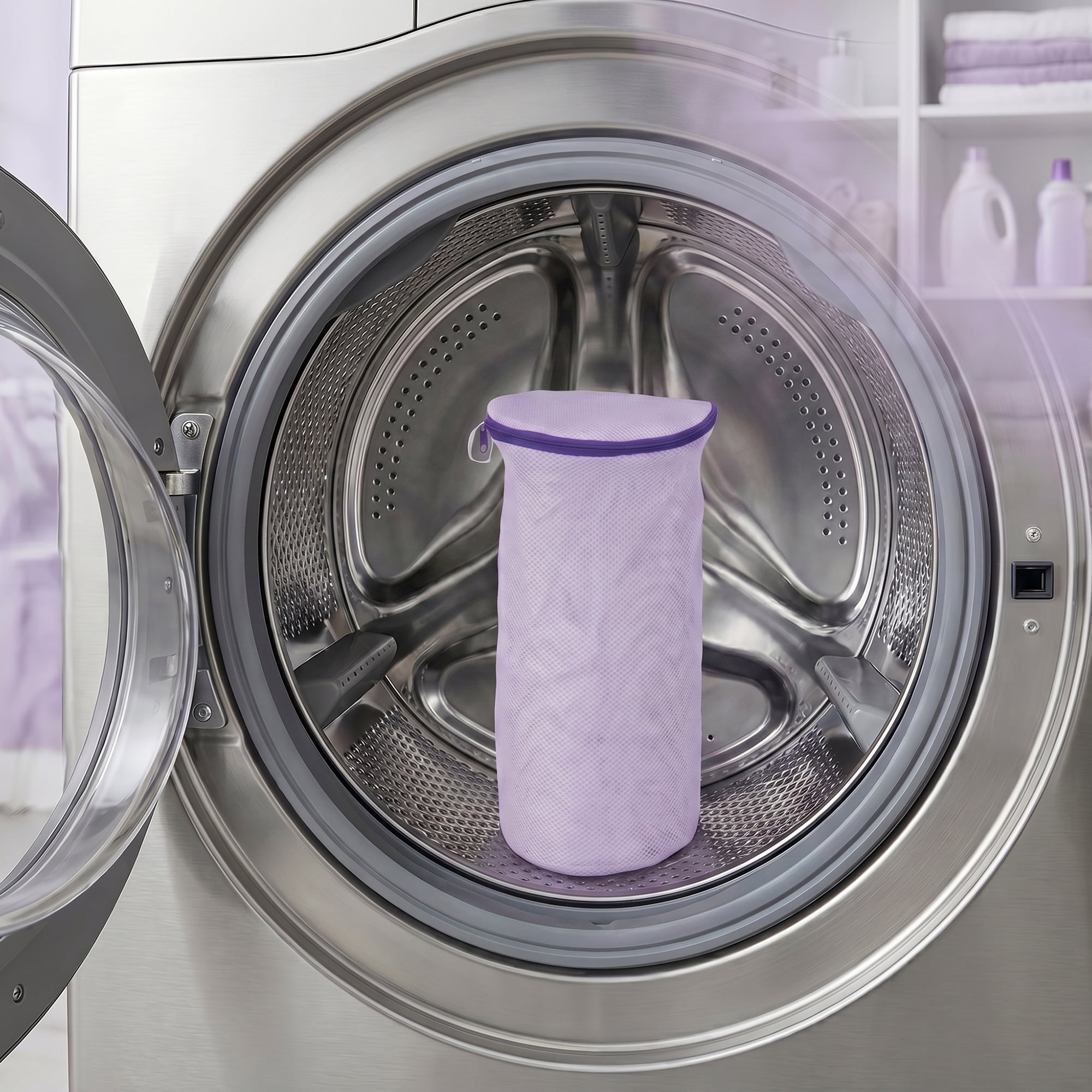 Unique Bargains 2 Pack Polyester Zippered Shoe Bag for Washing Machine Purple 6.7"x15"
