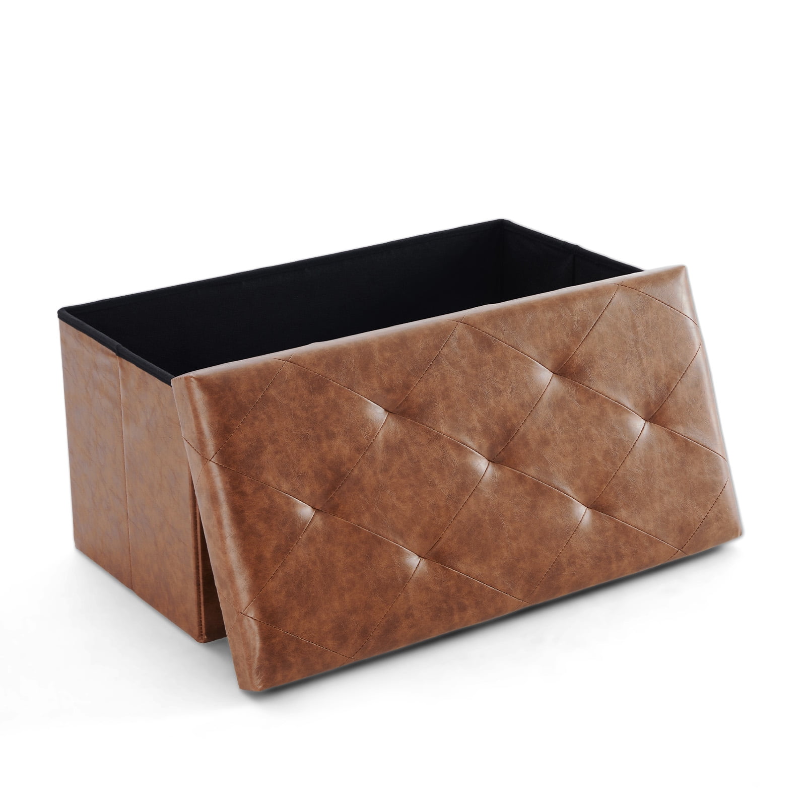 CONCETTA 30" Storage Ottoman Bench, Foldable Storage Chest, End of Bed Foot Stool with Padded Seat, Bedroom Bench, Support 660lbs, PVC Brown