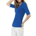 thumbnail image 5 of INSPIRE CHIC Women's Boat Neck Tops Half Sleeves Fitted Layering Soft T-Shirt L Royal Blue, 5 of 9