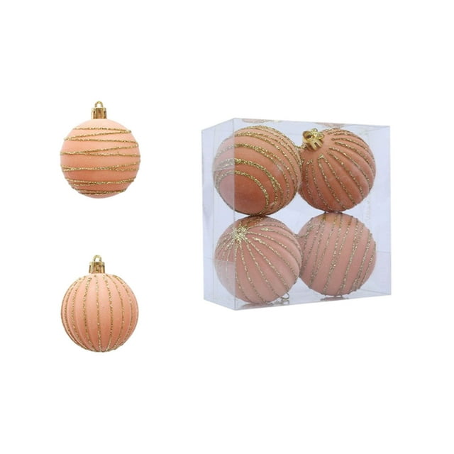 Orange 4 Pcs Flocked Christmas Balls Hanging Balls Glitter Plastic Balls Christmas Tree Ornament Set For Holiday Home Decor Party Gift Decoration 2.36In 0.12Lb