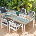 thumbnail image 2 of Teal Brown Beach Coastal Table Cloths for 5 Foot Rectangle Tables, Summer Nautical Coral Shell Botanical Vintage Patio Waterproof Elastic Fitted Tablecloths, Rectangular Table Cover for Camping, 2 of 8