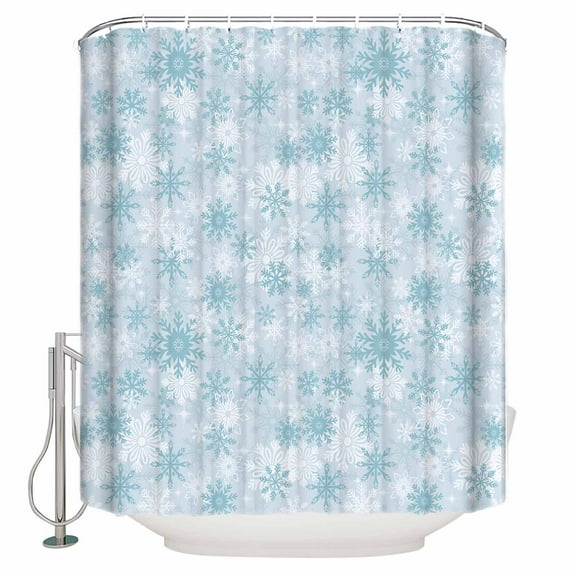 Fabric Shower Curtain, Christmas Winter Falling Snowflake Bathroom Curtain with 12 Hooks Waterproof No Bad Odor Machine Washable Bath Curtains for Bathroom, Spa Room, 66"x72"