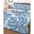 thumbnail image 3 of Quilts Full Size Bedding Set, Blue Monstera Deliciosa Lightweight Quilted Comforter, Summer Botanical Tropical Soft Reversible Bedspread Coverlet with Pillow Covers for All Season, 78" x 90", 3 of 7