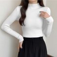 thumbnail image 2 of QATAINLAV Mock Neck Long Sleeve Shirts for Woman Solid Color Casual Pullover Sweater Ribbed Knit Cute Slim Fit Tops White, 2 of 7
