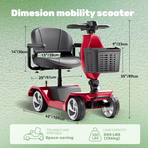 Edcsi Foldable Travel Motorized Scooter & Powered Electric Wheelchair - 4 Wheel Lightweight Mobility Scooter with Seat for Adults/Seniors