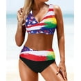 thumbnail image 4 of Women's Multicolor Tie-dye Flag Print Wrap V Neck Lace-up Back Bikini, 4 of 6