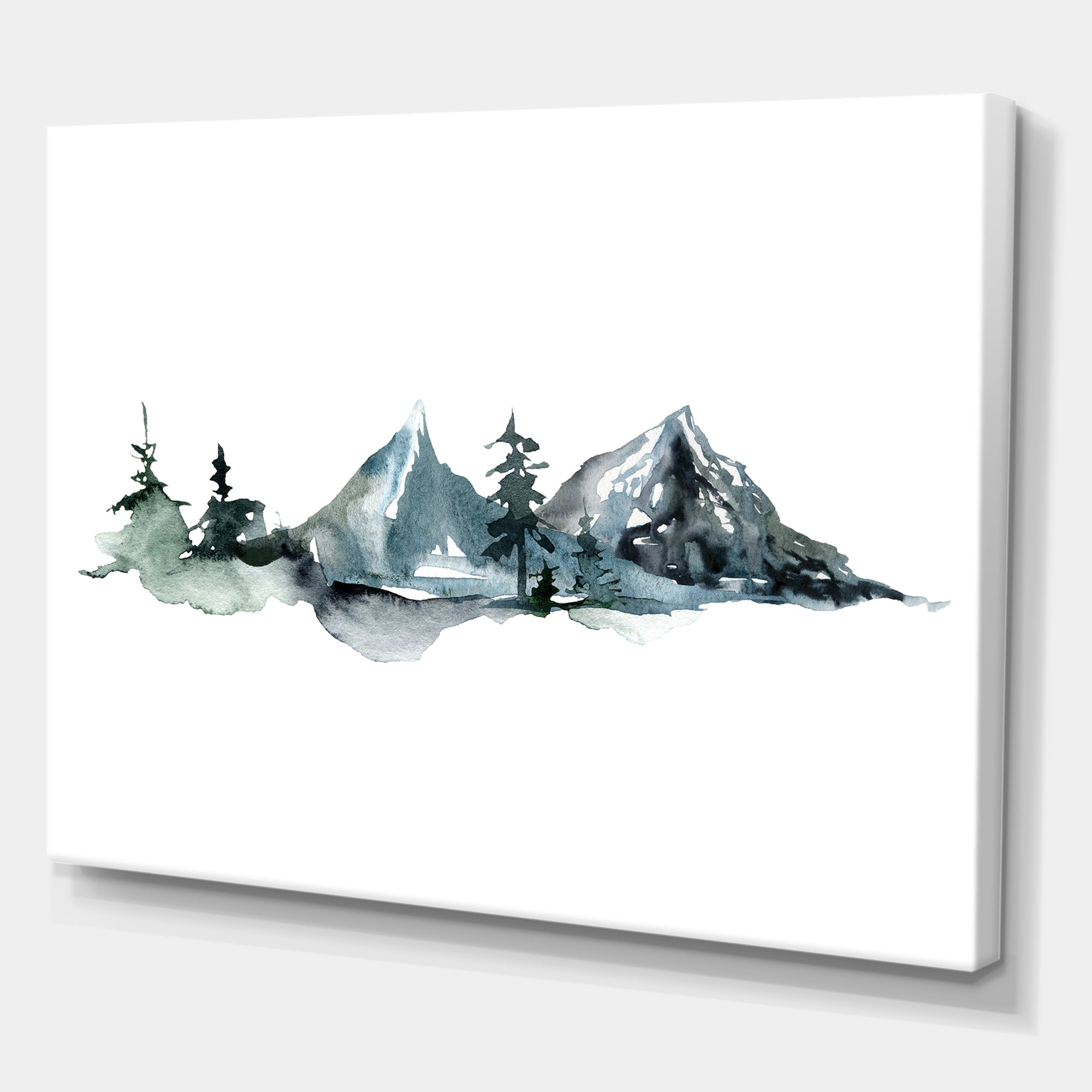 Designart ' Minimalistic Fir Forest and Winter Mountains III ' Modern Canvas Wall Art Print