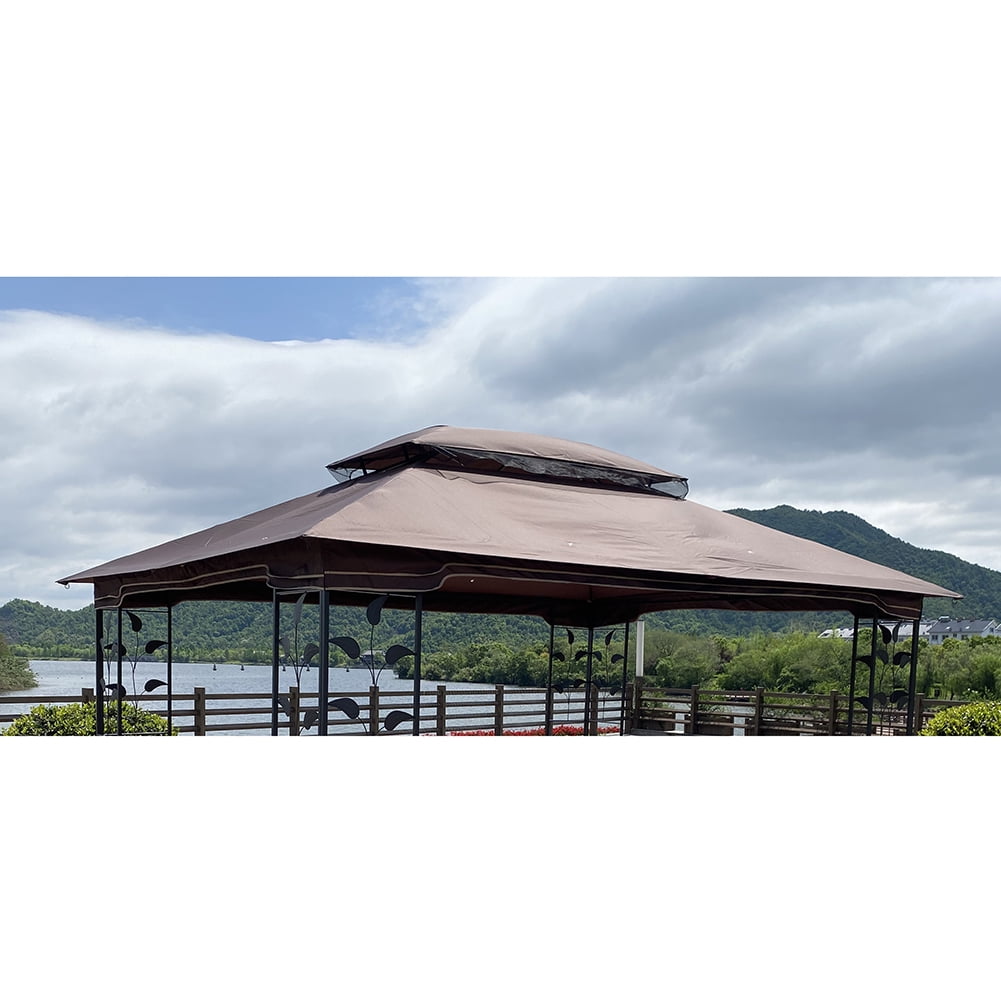 Kadyn 13x10Ft Gazebo Replacement Canopy, 2-Tier Top UV Cover Pavilion Garden Patio Outdoor, Gazebo Canopy Top Cover Replacement, Brown Kadyn 13x10Ft Gazebo Replacement Canopy, 2-Tier Top UV Cover Pavilion Garden Patio Outdoor, Gazebo Canopy Top Cover Replacement, Brown