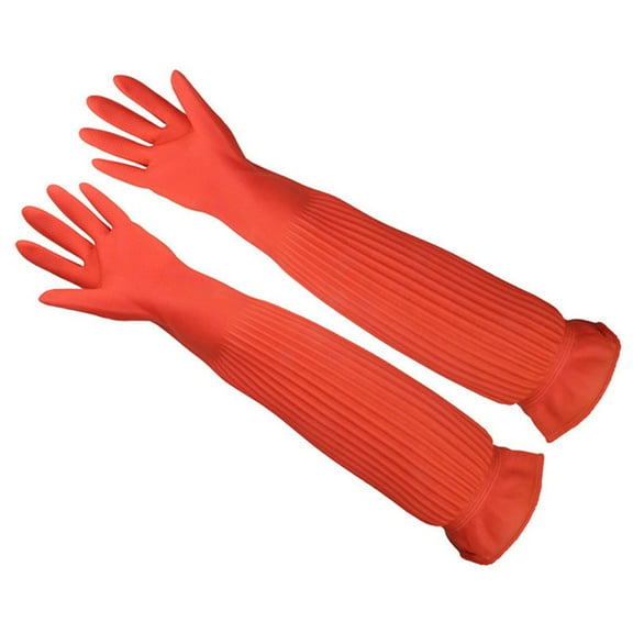 USHOBE 1 Pair Latex Gloves Reusable For Household Cleaning Red 22.0x4.1in