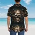 thumbnail image 3 of Lsque Metal Style Horned Skull pattern Hawaiian Shirt for Men, Unisex Summer Beach Casual Short Sleeve Button Down Shirts-Small, 3 of 9