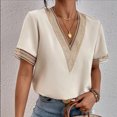 thumbnail image 4 of Women Summer Fashion Short Sleeved V Neck Lace Solid Color Shirt Short Sleeved Loose Top Long Sleeve Layering Shirts for Women Casual Womens Tops Short Sleeve Stretch Tee Medium Sleeve Womens Workout, 4 of 8