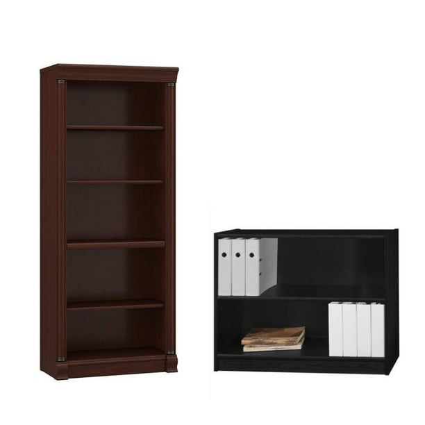 Bush Furniture Birmingham 2 Piece Office Short and Tall Bookcase in Cherry and Black Walmart.ca