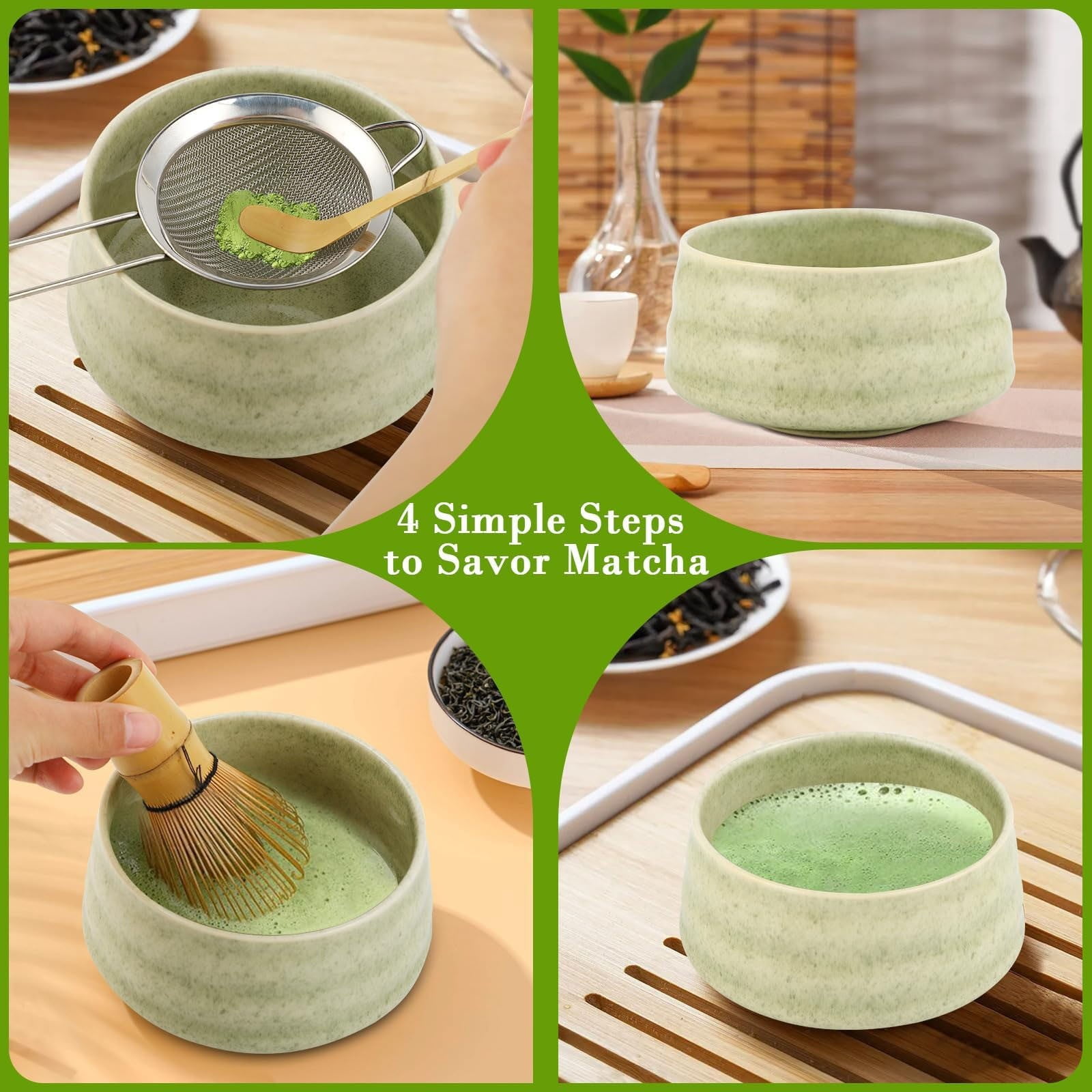 Matcha Tea Set 5 Pieces Clearance! Matcha Tea Set with Whisk Ceramic Bowl & Holder – Matcha Making Kit for Traditional Japanese Tea – Ideal Matcha Set for Beginners And