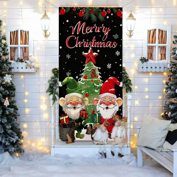 Adornos navideños, adornos navideños, regalos navideños, decoración navideña para puerta, fondo navideño, ideal para Navidad, noticias, fiestas, decoración invernal, 78,7 x 35,4 pulgadas, cubierta de