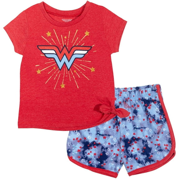 DC Comics Justice League Wonder Woman Big Girls T-Shirt and Active Retro Dolphin Shorts Outfit Set Infant to Big Kid
