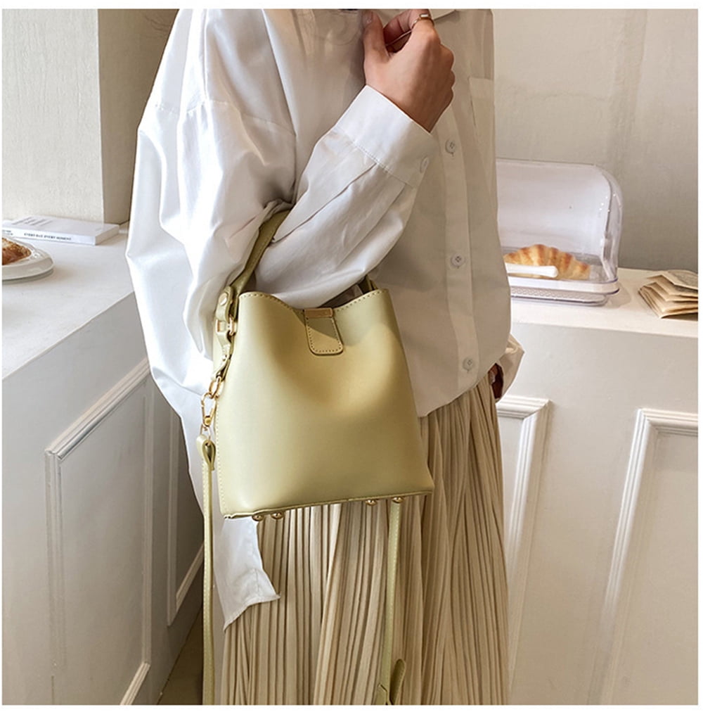 Leather Bucket Crossbody Bag for Women Medium Hobo Purse Handbag Fashion Ladies Top Handle Tote Shoulder Bag