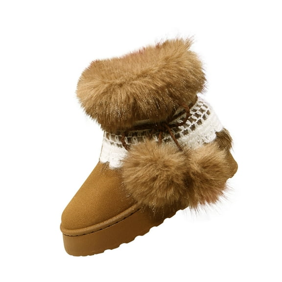 Kilaqueen Ankle Boots for Women Round-Toe Fleece-Lined Snow Boots with Pom Pom Fashionable Casual Versatile Comfortable Winter Warm Boots