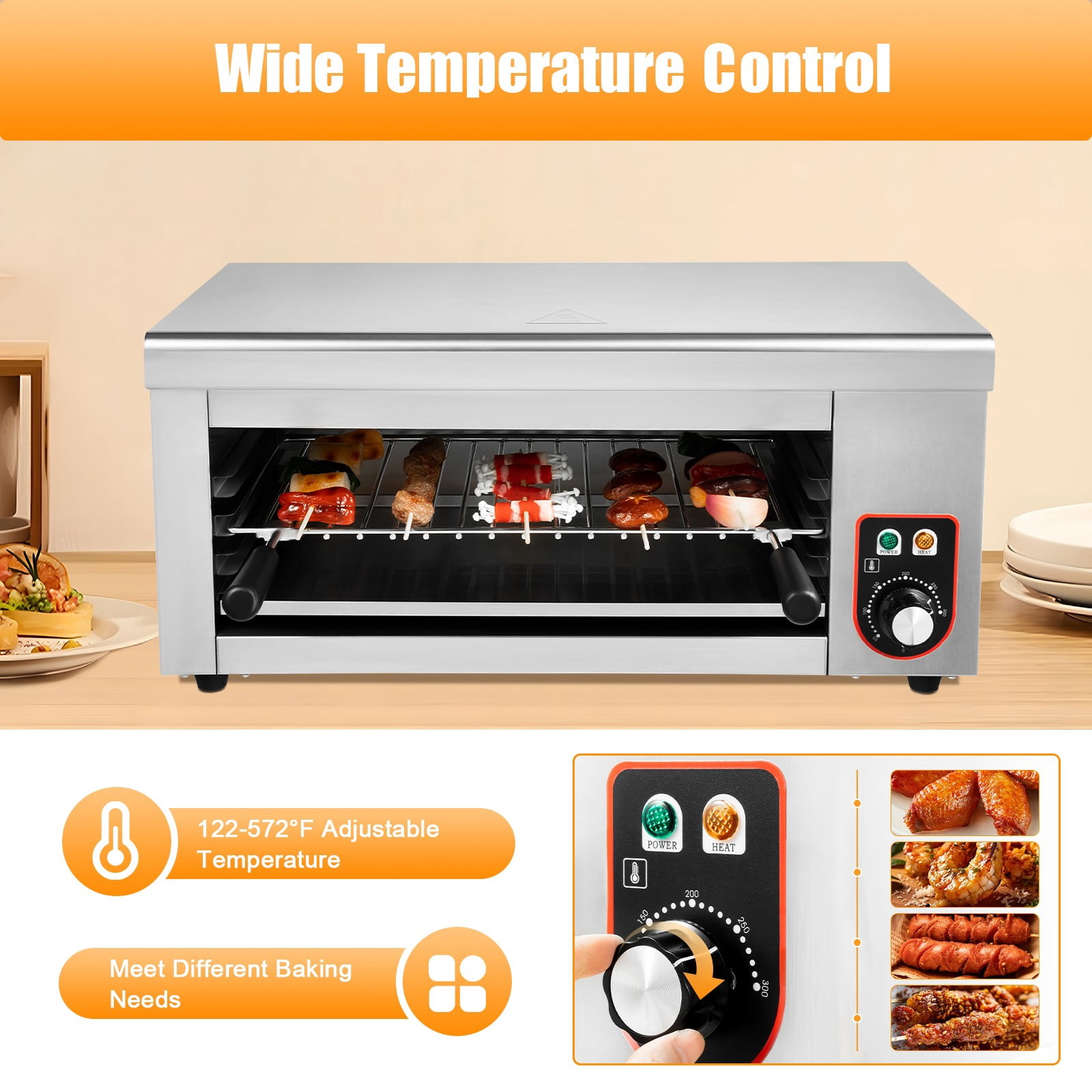 1500W Electric Oven Cheese Melter Salamander Broiler BBQ Gril Countertop Toaster