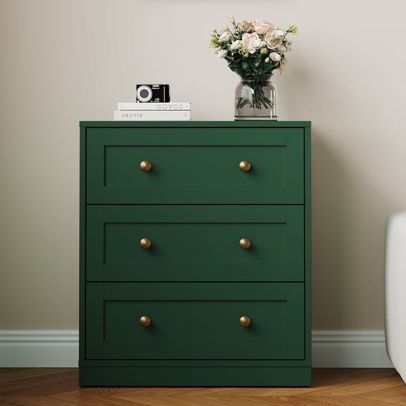 May in Color 3 Drawer Nightstand, Large Bedside Table with Golden Round Knobs, Modern Wood End Table for Bedroom, Living Room, Hallway, Closet, Green