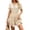 Beige, variant on Summer Women's Short Sleeve Mini A-Line Dress Solid Color V Neck Lace Splice Elastic Waist Ruffle A Line