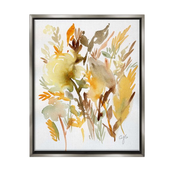 Stupell Industries Abstract Autumnal Foliage Botanical & Floral Painting Gray Floater Framed Canvas Art Print Wall Art, 17 x 21