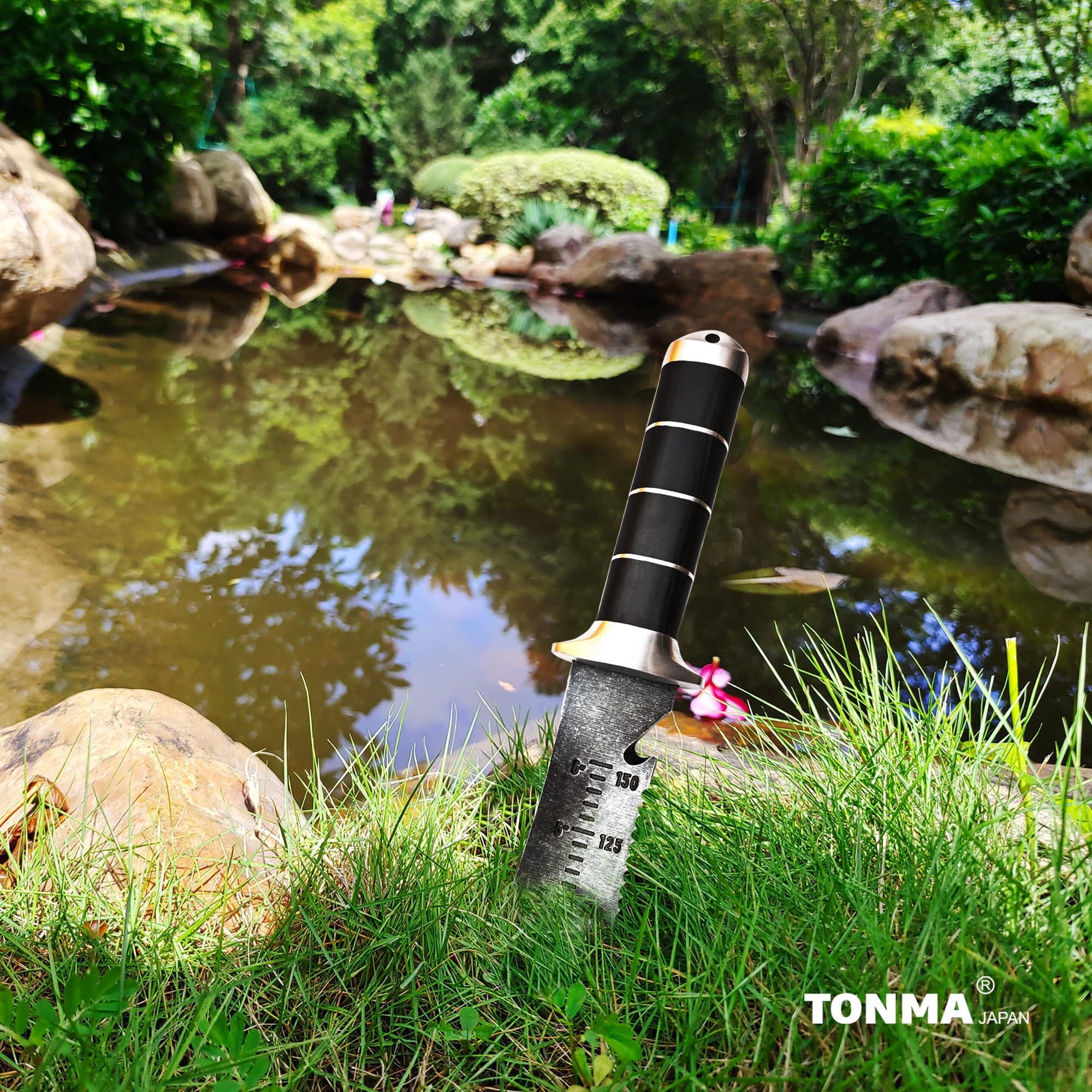 TONMA Hori Hori Garden Knife [ Made in Japan ] Heavy Duty Stainless Steel Japanese Hori Knife with Sheath Garden Tools for Weeding, Digging, Cutting, Pruning