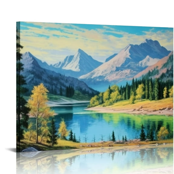 ARISTURING  Nature Mountain Canvas Wall Art National Park Painting Lake Blue Ridge Landscape Picture, Panoramic Artwork Framed Large Size for Home Office Living Room Bedroom Bathroom Wall Decor