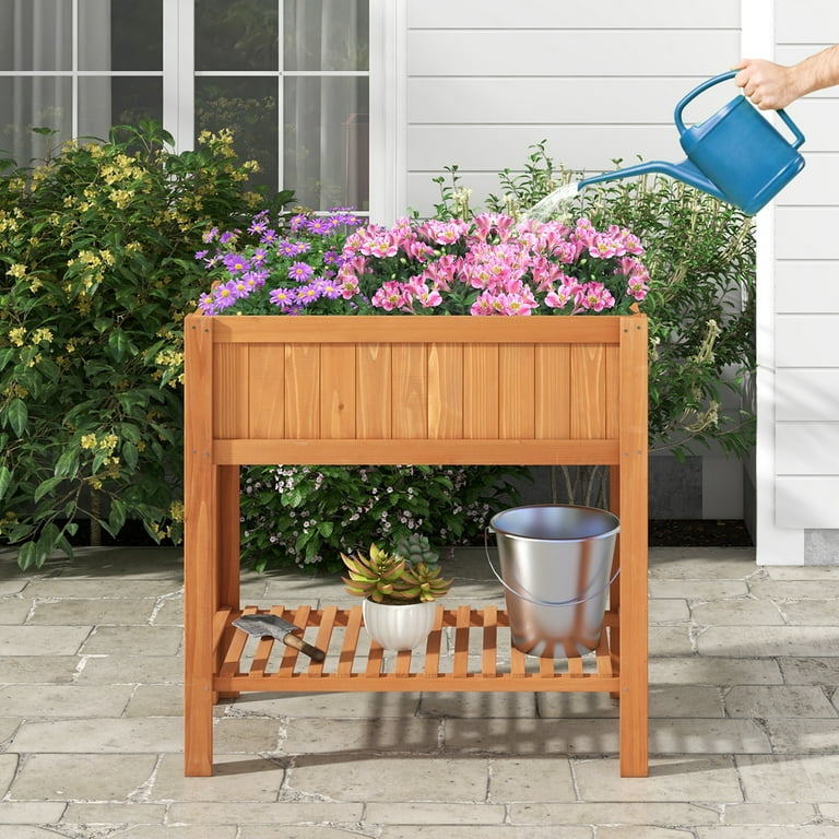Costway Raised Garden Bed, 39x20x39 in, Outdoor Fir Wood Costway Raised Garden Bed, 39x20x39 in, Outdoor Fir Wood
