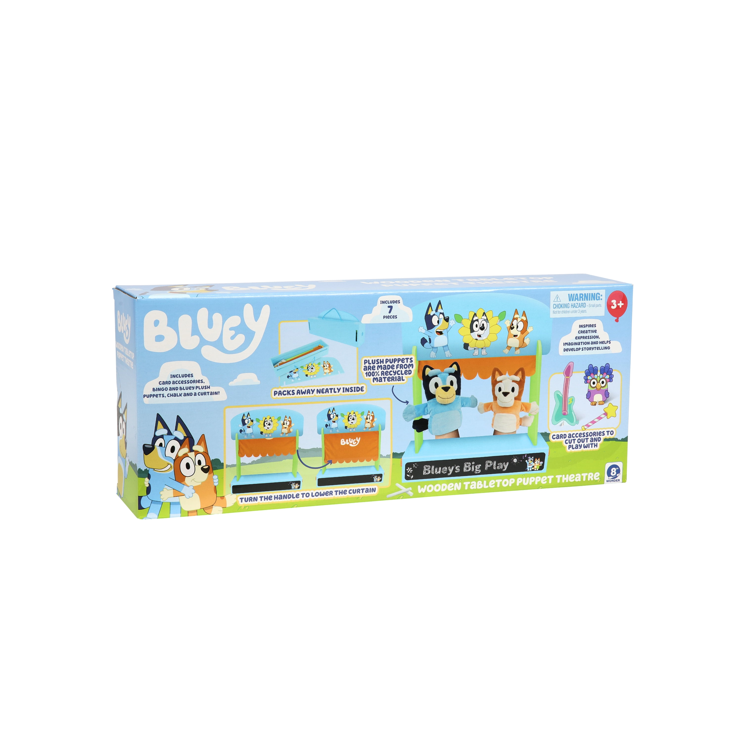 Bluey, Puppet Theater, Colorful Wooden Play Set with Theater and Puppets, Ages 3+, Toddler Toys