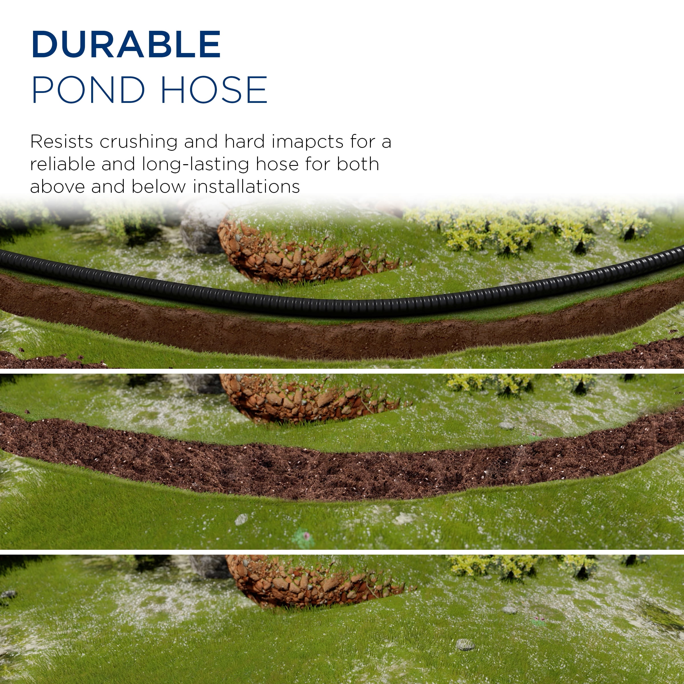 Alpine Corporation 50-Ft Flexible PVC Water Pump Hose with 2-Inch Diameter - Heavy-Duty Black Tubing with S-40 Fittings for Outdoor Ponds, Fountains, Waterfalls, and Pools