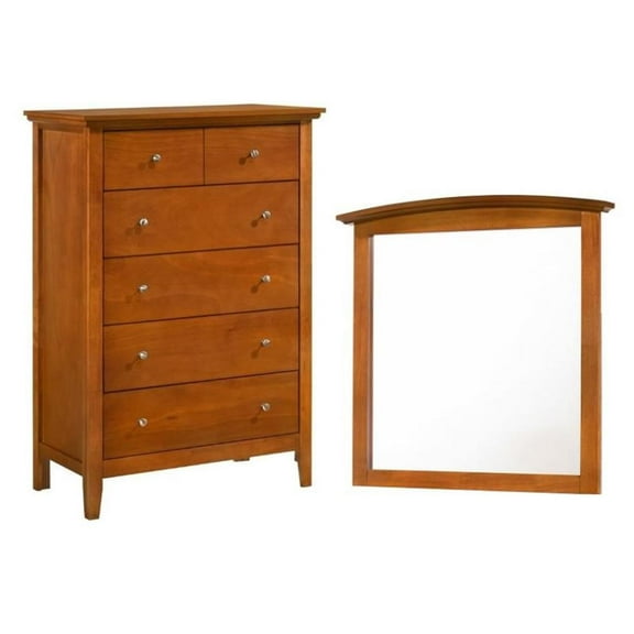 Home Square 2-Piece Set with Mirror and 5-Drawer Chest in Oak