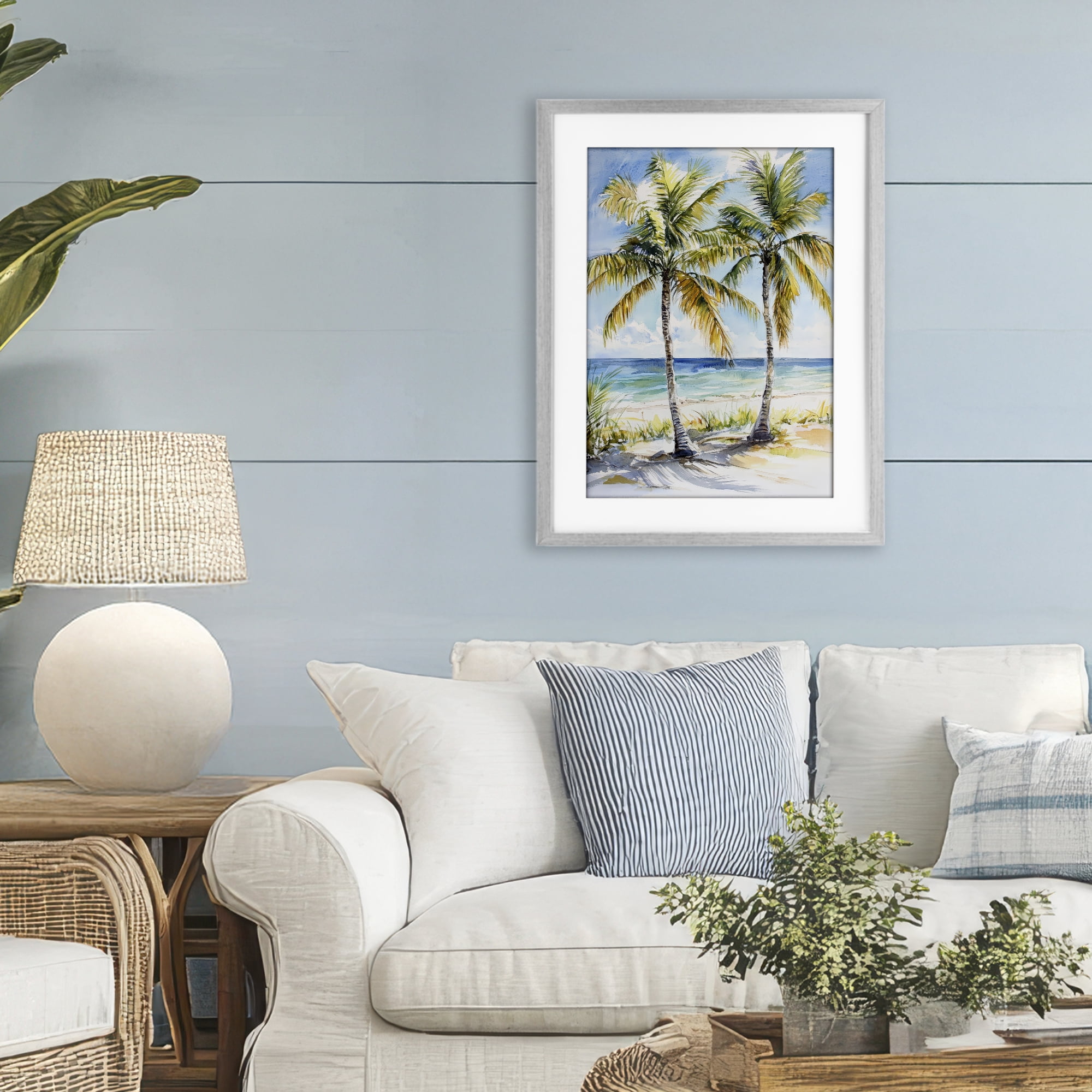 Stupell Industries Sandy Palms Duo Ocean View Gray Framed Print Under Glass, design by Petal Prints Design
