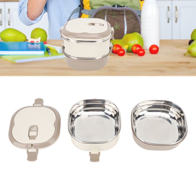Caja Bento Apilable, Contenedores De Almuerzo Aislados Portátiles De Acero Inoxidable 304 De Gran Capacidad Con Cuchara, Lonchera Para Adultos Y Niños Para La Oficina Escolar