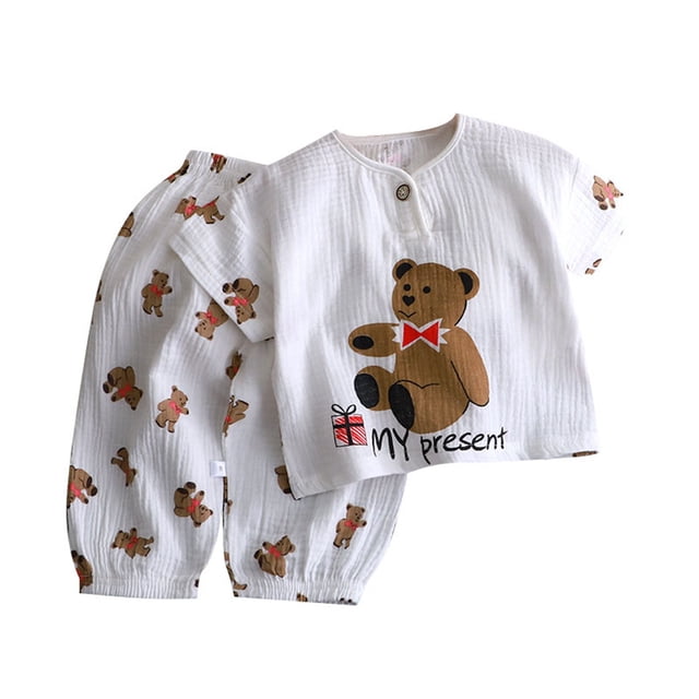 Ensemble 2 Pcs pour Garçons Été Manches Courtes Fines Col Rond Pyjamas Chemises Pantalons Vêtements de Nuit Bébé Coupe Décontractée 18-24 m