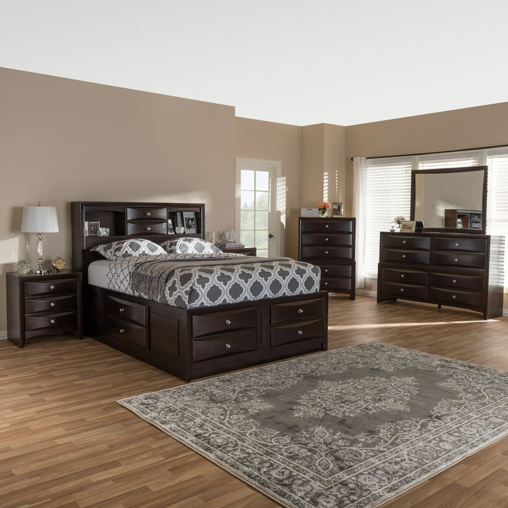 Baxton Studio Pacifico Modern and Contemporary Dark Cherry Brown Finished Wood 6-Piece King Size ...