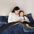 thumbnail image 5 of Homewish Marble Texture Road Queen Comforter Set,Chic Glitter Print Bedding Sets,Gold Blue Bedding Comforter Set For Girls Kids,Super Cozy Room Decor Reversible,3 Pieces, 5 of 8