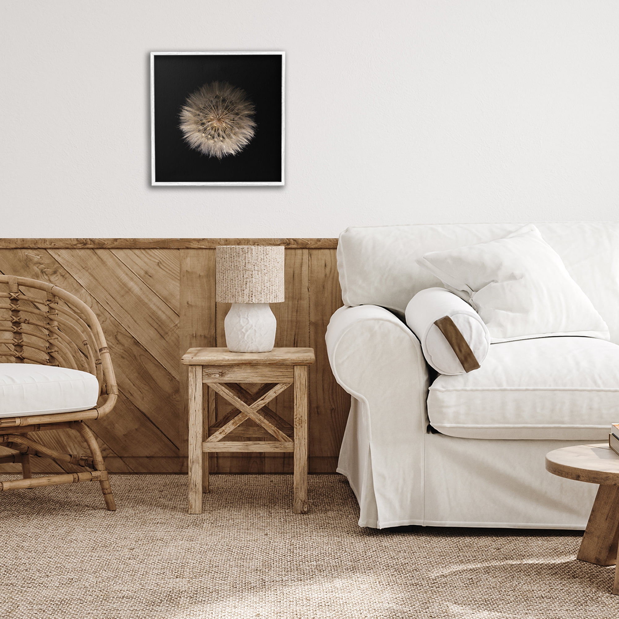 Stupell Industries Wispy Dandelion on Black White Framed Giclee Art, design by Beth Adoette