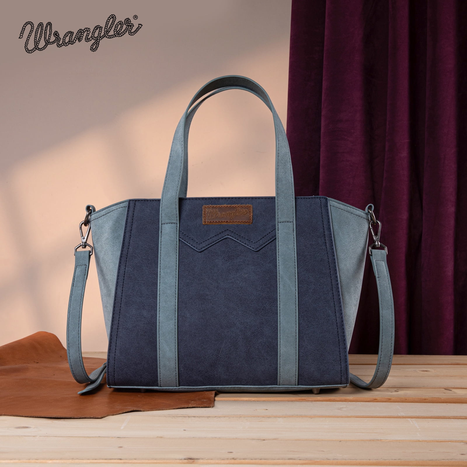Wrangler Color Block Tote Bag for Women - Stylish Large Shoulder Purse and Handbag, Navy