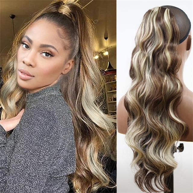 Dvkptbk les Bandes Griffes d'Extension Queue de Cheval 24 Po Longue Bouclée Queue Ondulée Naturel Doux Clip en Extension de Cheveux Postiche Synthétique pour Femmes