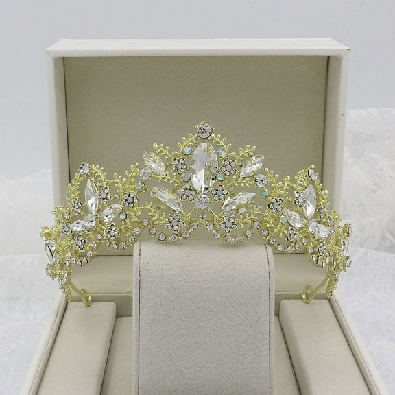 Nvzi-c Wedding Tiara for Bride Princess Tiara Headband Bridal Crown,Crystal Rhinestone Hair Jewelry Decor for Queen Bride Birthday Prom Wedding Pageant Halloween Costume Party(Gold)