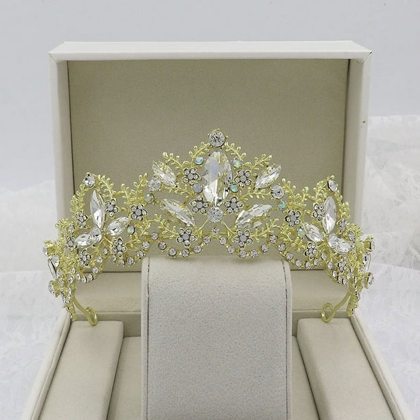 Nvzi Tiara de boda para novia, diadema de princesa, corona de novia, joyería para el cabello con diamantes de imitación de cristal,graduación, boda, fiesta de disfraces (oro)