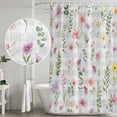thumbnail image 4 of Pink Spring Floral Shower Curtain, Waterproof Shower Curtains for Bathroom, Flowers Botanical Elegant Grey Checkered Washable Fabric Bathtub Curtain Set Bath Decor with 12 Hooks 48"x72", 4 of 6