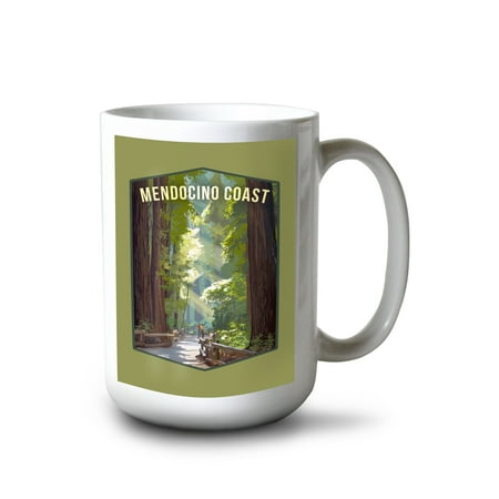 

15 fl oz Ceramic Mug Mendocino California Pathways in Redwood Forest Contour Dishwasher & Microwave Safe